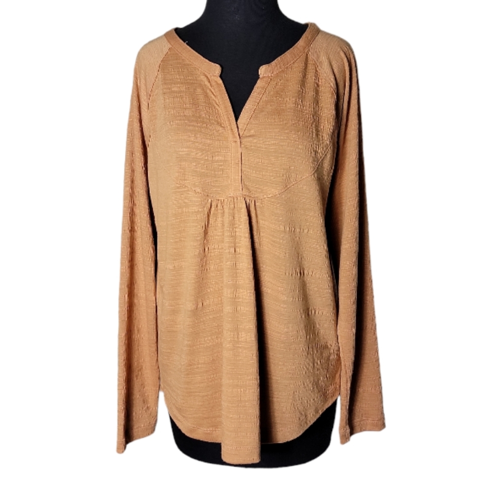 Sonoma split neck raglan long sleeve top women's medium cocoa Bbown textured